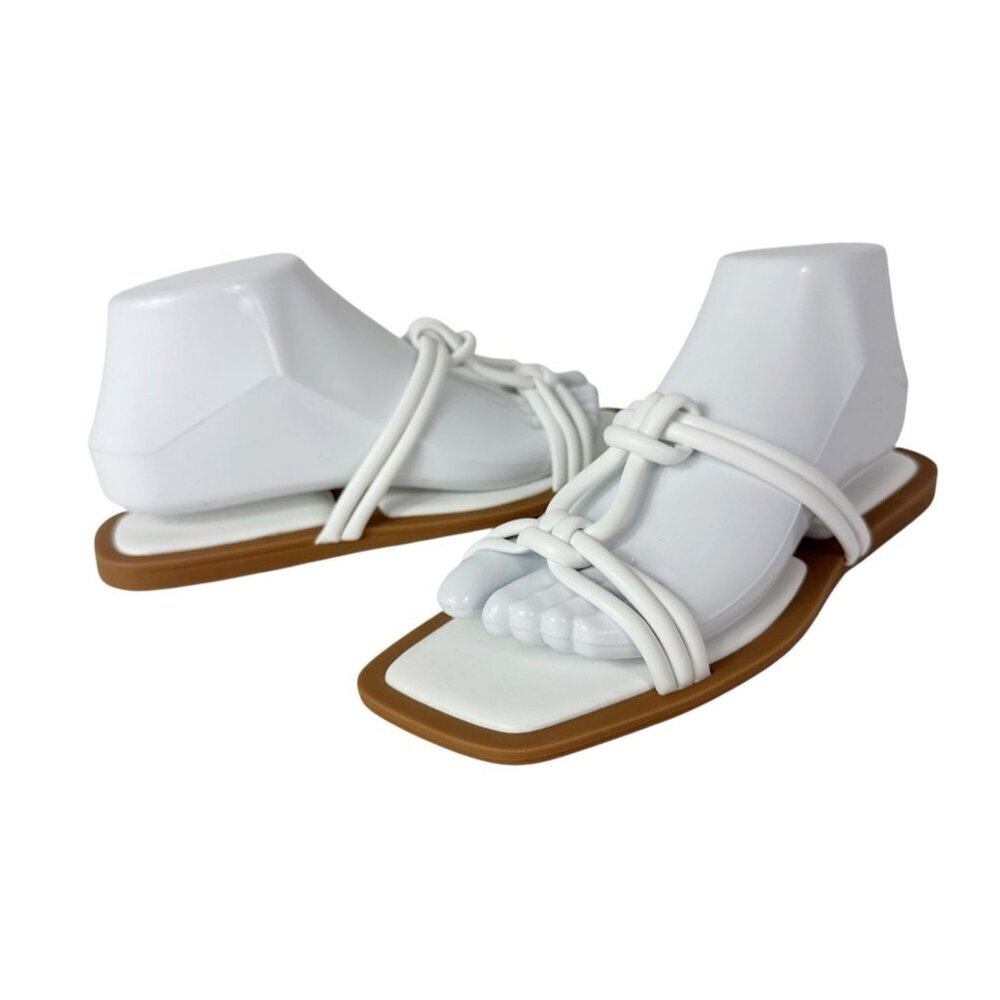 Azalea Wang Women's 8 Stetson White Slip On Square Toe‎ Knot Sandals New 0188